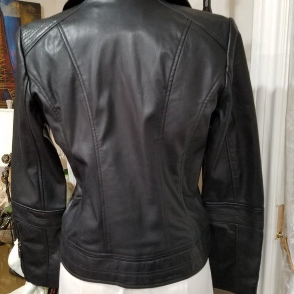 Bernardo Black Leather Biker Jacket Women's M -BRAND NEW with TAGS - Picture 13 of 16